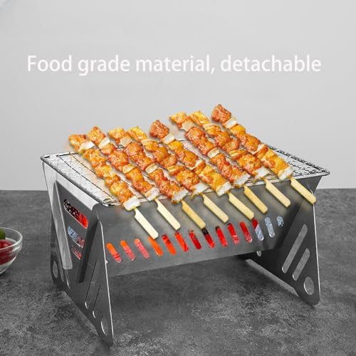 Portable Camping Grill, Mini Charcoal Camp Grill with Bag, 20 Bamboo Sticks