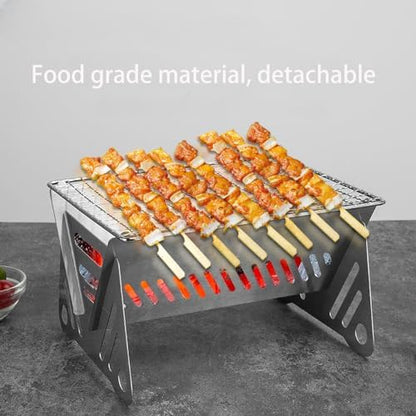 Portable Camping Grill, Mini Charcoal Camp Grill with Bag, 20 Bamboo Sticks