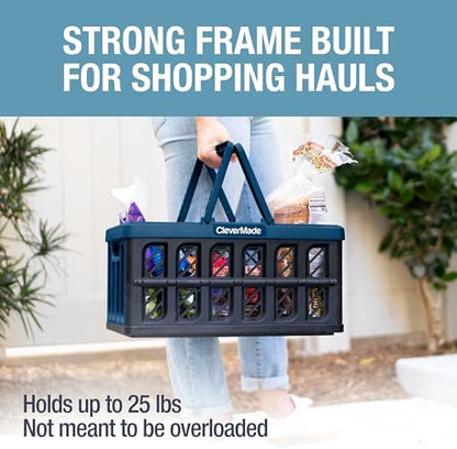 CleverMade Collapsible Shopping Basket (Recycled) - 24L - Obsidian (3PK)