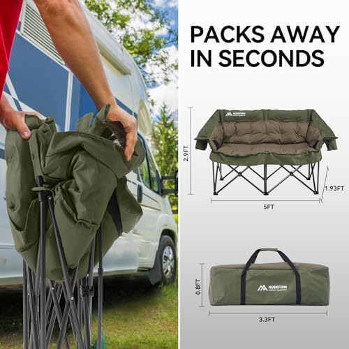 Huskfirm Padded Double Camping Chair, Heavy Duty 2 Person Camp Chair, Green