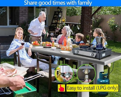 Horynar Propane Stove 2 Burner Gas Stove Auto Ignition 26000 BTU Tempered Glass Propane Burner LPG with CSA Hose for Outdoor Cooking, Emergency
