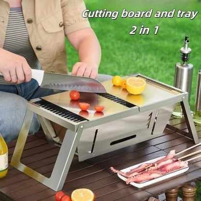 Small Protable Charcoal Grill Outdoor: BBQ MINI Foldable Carbon Griller for camping (2 pack)