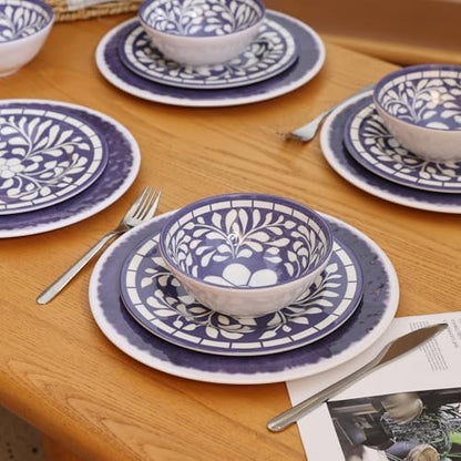 Melamine Dinnerware Set,12pcs Plates and Bowls Set - Blue-Purple