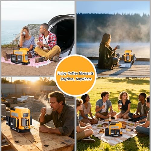 Taingwei Portable Coffee Maker for Dewalt 20V Battery, Drip Coffee Machine with Electric Coffee Grinder for RV, Camping, Travel, Car, Hiking (Battery Not Included)