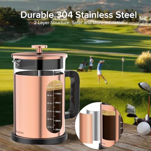 QUQIYSO French Press Coffee Maker 51oz, Stainless Steel Large French Press