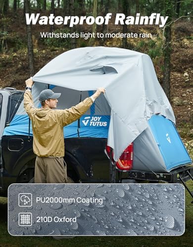 JOYTUTUS Truck Tent, Portable Truck Bed Tent with Rainfly, Truck Tent for 6.5' with Fiberglass Pole, Waterproof PU2000mm Double Layer for 2 Person - Blue