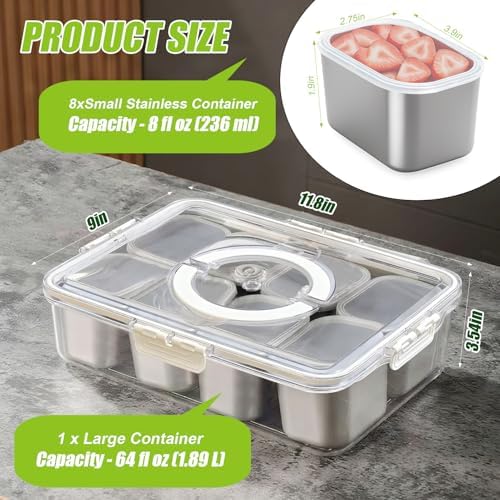 Stainless Steel Snackle Box Container - 8 Compartment Divided Serving Tray
