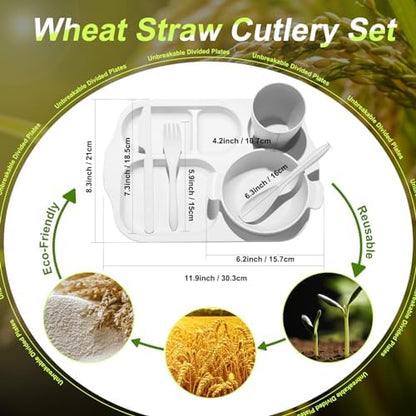 Honoson 24pcs Wheat Straw Dinnerware, Unbreakable, White