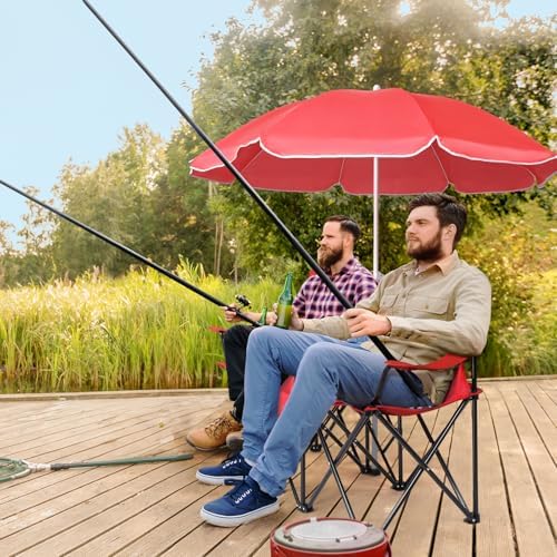 Outvita Folding Double Camping Chair w/Umbrella, Cooler for Beach Patio L
