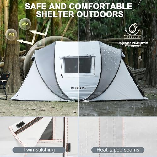 Pop Up Camping Tent, 2/4/6 Person Instant Tent Waterproof PU4500mm, Spacious Ventilated Camping Tent with Front Porch, Quick Setup Lightweight Portable for Outdoor Camping Hiking Beach