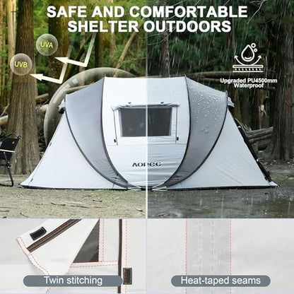 Pop Up Camping Tent, 2/4/6 Person Instant Tent Waterproof PU4500mm, Spacious Ventilated Camping Tent with Front Porch, Quick Setup Lightweight Portable for Outdoor Camping Hiking Beach