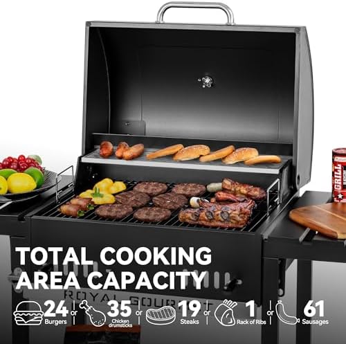 Royal Gourmet CD1824ET Movable Charcoal BBQ Grill with Foldable Side Tables