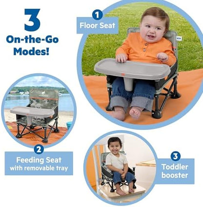 Bright Starts Ford Bronco Pop 'N Sit Portable Booster Chair, Floor Seat, Indoor/Outdoor Use, Compact Fold, Camo Print, 6 Mos - 3 Yrs