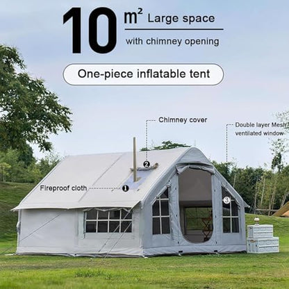 Inflatable Camping Tent with Pump, Easy Setup 2-8 Person Blow Up Tent, Waterproof Luxury Inflatable Tent with Mesh Windows, Doors, Hook and Carry Bag,Grey1