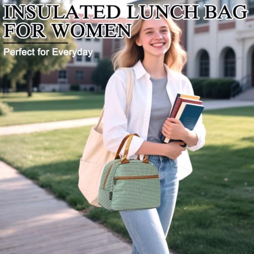 FlowFly Insulated Lunch Cooler Bag - Tote Bag Organizer for Women/Men, Green