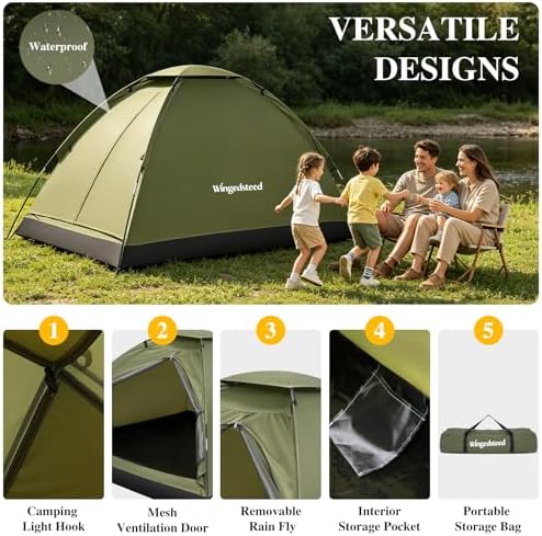 1-2 Person Camping Tent, Easy Manual Setup Dome Tent, Waterproof Windproof Lightweight Backpacking Tent with Breathable Mesh for Hiking, Outdoor Travel & Beach