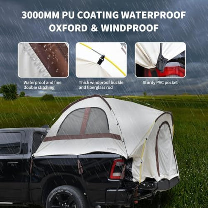 Tecoom Truck Bed Tent, Double Layer Waterproof PU3000mm for 5.5-6.7ft, Portable 1-3 Person Compact Full Size Pickup with Rain Fly for Outdoor, Camping, Road Trip, Beach