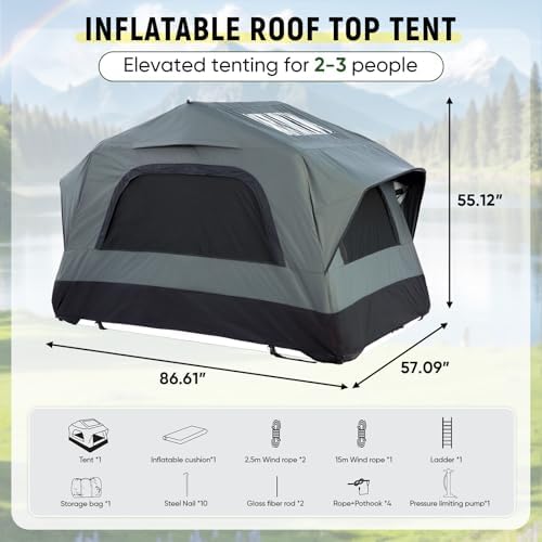 Inflatable Rooftop Tent for Car Truck, 2-3 Person Camping Roof Top Tent with Inflatable Mattress & Ladder for Outdoor Adventure, Easy Set-up