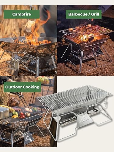 CAMPINGMOON Portable Fire Pit Grill Large 20 Inch Stainless Steel MT-3