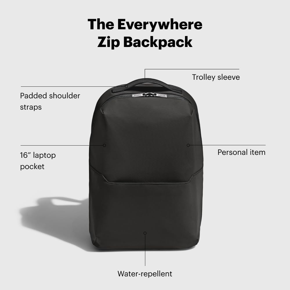 Away Everywhere Zip Backpack, Travel Backpack with Laptop Sleeve, Lightweight & Durable, Travel Essentials, Jet Black