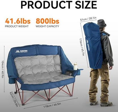 Huskfirm High Back Double Camping Chair 2 Person Camping Chair Blue