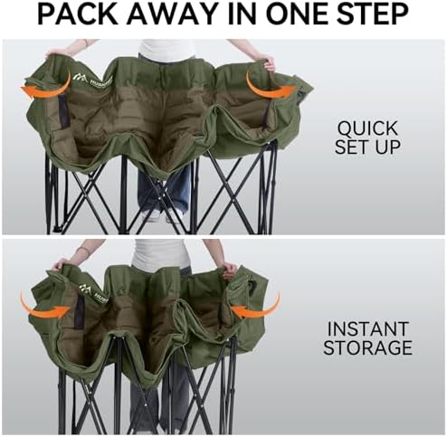 Huskfirm 3 Person Camping Chairs Folding Double Camp Chair for Adults Green