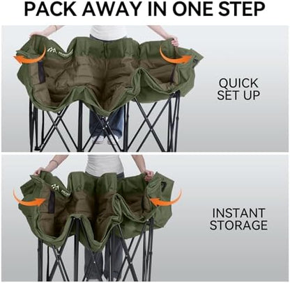 Huskfirm 3 Person Camping Chairs Folding Double Camp Chair for Adults Green
