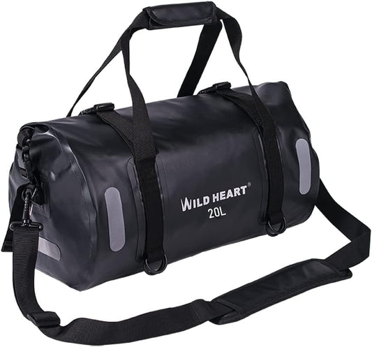 WILD HEART Waterproof Bag Duffel Bag 20L 30L 40L with Welded Seams Shoulder Straps, Mesh Pocket for Kayaking, Camping, Boating,Bicycle,Motorcycle