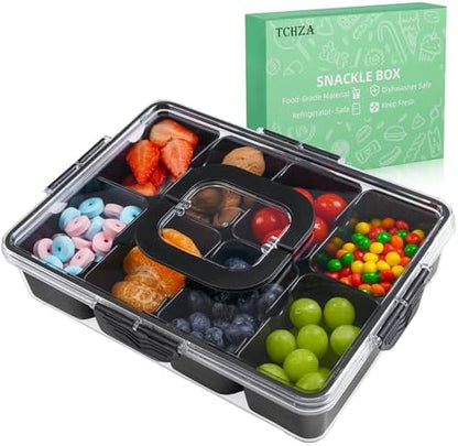 Snackle Box Container Dishwasher Safe Divided Serving Tray with Lid Handle