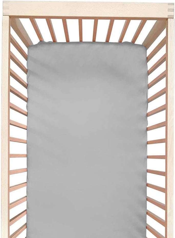 100% Mulberry Silk Crib Sheet for Baby Hair, Standard Crib Mattress Sheet for Boys & Girls, Soft Smooth Breathable Baby Crib Fitted Sheets 28x52, Light Grey