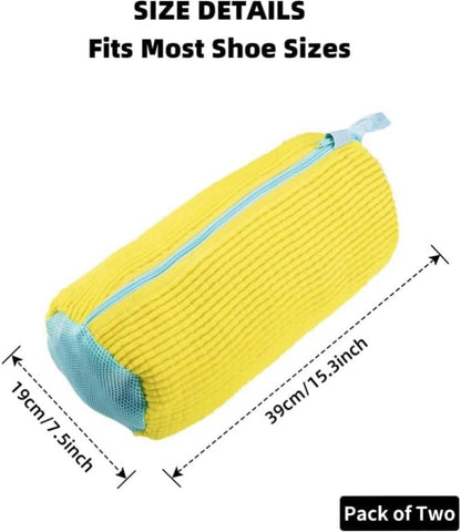 Shoes Laundry Bag Keep Shoes Clean, 2 Pcs Set - Shoe Wash Bag for Washing Machine, 360° Wrap Shoe Washing Bag for Sneakers, Boots & Delicate Footwear, Reusable Shoe Cleaning Bag (Yellow)