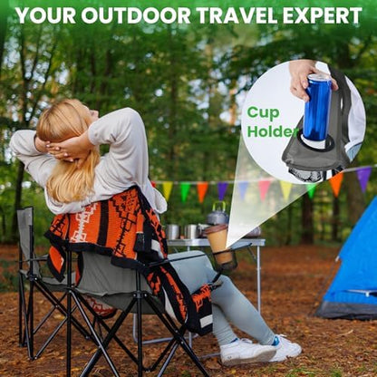 2 Pack Portable Camping Chairs Folding Lawn Chair Outdoor Lightweight Beach Chair with Cup Holder & Carry Bag for Outside Sports, Fishing, Hiking, Travel, Picnic, Backyard (Grey, Medium)