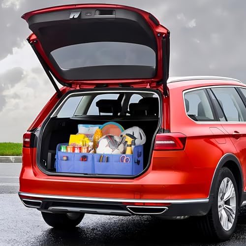titiyiof Trunk Organizer For Suv & Sedan,Car Organizers and Storage, Waterproof Collapsible & Adjustable Straps,70L Sturdy Car Organization for Car Accessories, Tools,Sundries,2-3Compartment（Blue