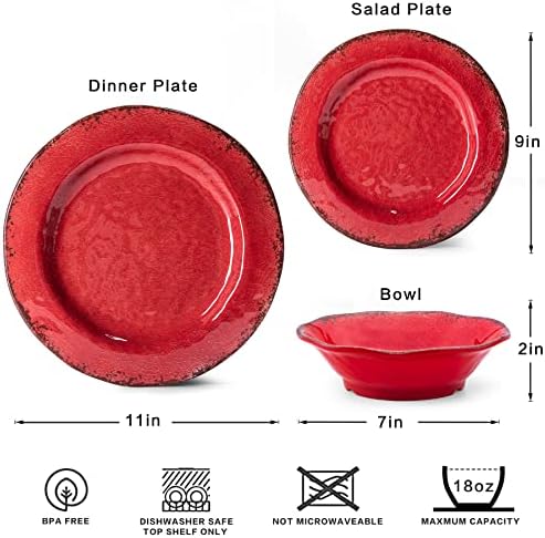 LEHAHA Melamine Dinnerware Sets for 4, 12Pcs Farmhouse Plates and bowls Set