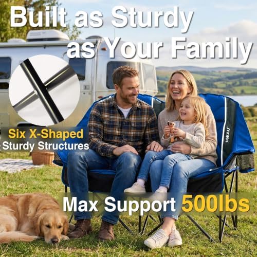 Oversized Double Camping Chair - 2 Person Folding Loveseat for Campfire Snuggle Freedom, Heavy Duty 660LBS Support with Frustration-Free Oversized Carry Bag, Perfect for Couples, Dogs & Sports