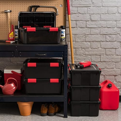 IRIS USA 6-Pack 31 Qt Storage Bins with Gasket Lids, Black/Red