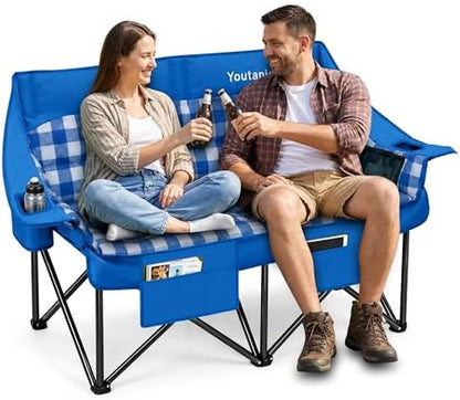 Youtanic Double Camping Chair, Heavy Duty 650lbs Padded Loveseat for Adults