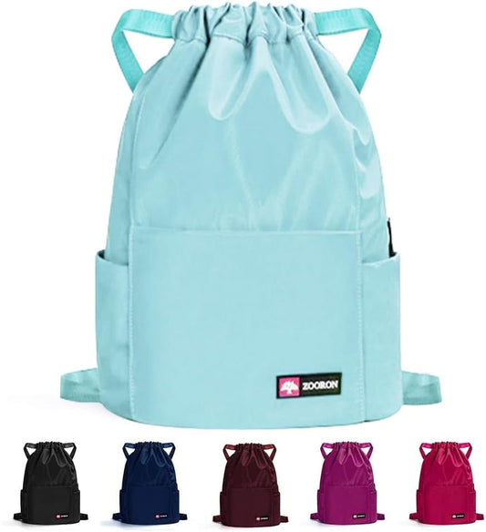 ZOORON Waterproof Drawstring Gym Backpack Bag for Men & Women, Sport Gym Sack Mini Travel Daypack