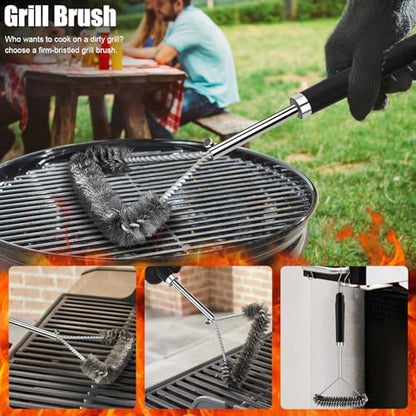 RINPIR 31pcs BBQ Grill Accessories Gifts for Men Dad, Heavy Duty Grilling Tools Gift Set for Father's Day, Stainless Steel BBQ Utensils Kit with Mats, Grill Brush in Carrying Bag Black