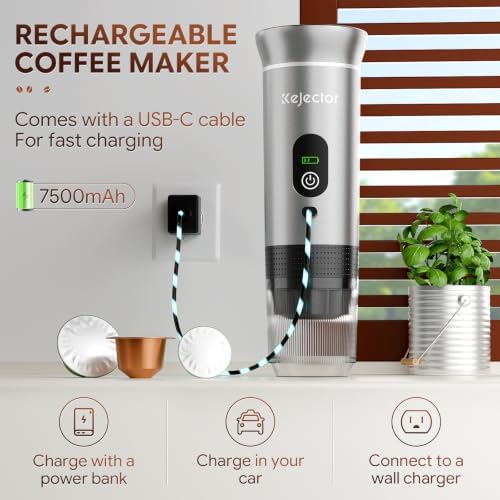 kejector Portable Coffee Maker Espresso Machine for Travel Nano Car Coffee Maker Compatible with Ground Coffee & Capsule for RV, Hiking Camping Office, Travel Espresso Maker Electric Coffee Machine