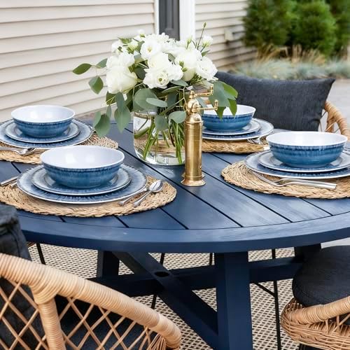 AELS Melamine Dinnerware Set of 12 Pcs Dinner Dishes Set for Indoor and Outdoor Use, Dishwasher Safe, Lightweight Unbreakable, Navy Blue