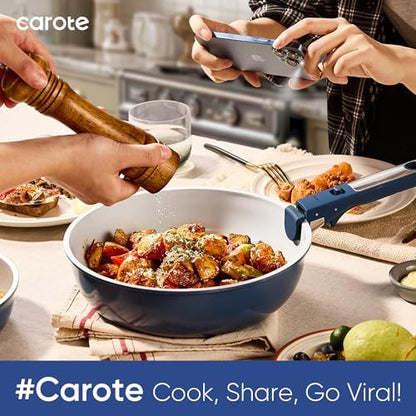 CAROTE 27pcs Ceramic Cookware Set, Pots and Pans Set with Detachable Handle