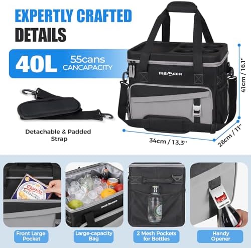 INSMEER Collapsible Cooler with Hard Shell & 4 Cup Holders - 55 Cans