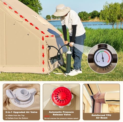 Inflatable Tents for Camping, Large Blow Up Tent with Hand Pump, Easy Setup InflatableTent 4 Season Tent, Waterproof Oxford Air Glamping Tents for Camping Adult 4/6/8/10/12 Person