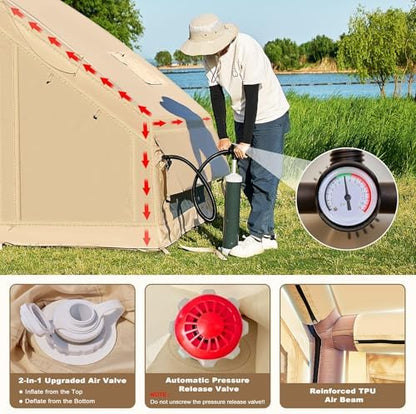 Inflatable Tents for Camping, Large Blow Up Tent with Hand Pump, Easy Setup InflatableTent 4 Season Tent, Waterproof Oxford Air Glamping Tents for Camping Adult 4/6/8/10/12 Person