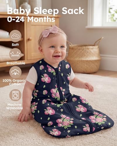 Yoofoss Baby Sleep Sack 0-6 Month 0.5TOG 100% Organic Cotton 2-Way Zipper