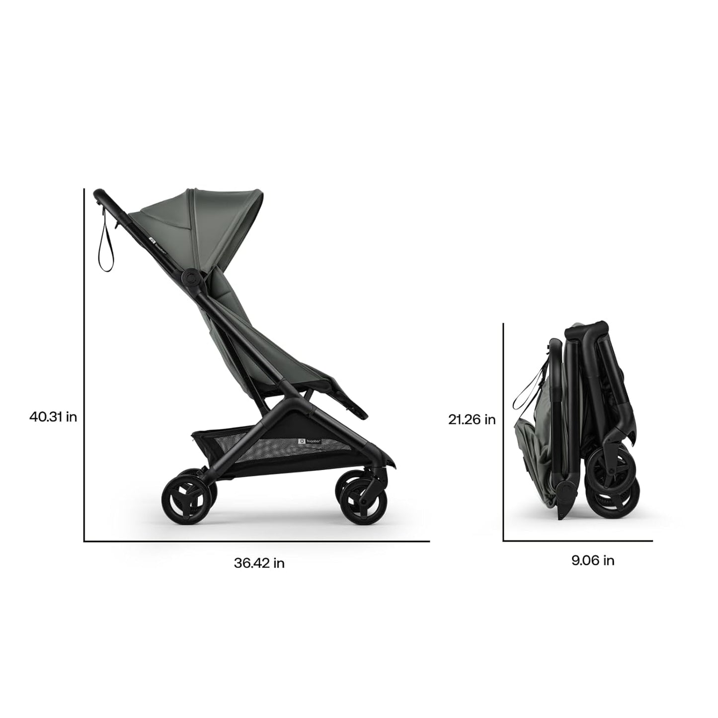 Bugaboo Butterfly 2 Travel Stroller, Ultra-Compact One-Second Fold, Lightweight and Airplane-Friendly (Green)