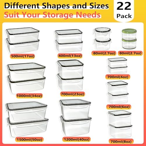 44 PCS Plastic Food Storage Containers with Lids Airtight, BPA-Free Leakproof Meal Prep Containers Reusable,Microwave & Dishwasher & Freezer Safe,Includes Labels & Pen