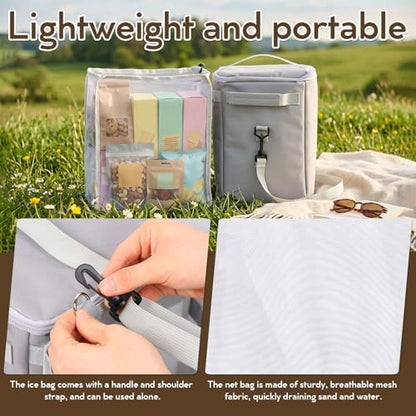 2-in-1 Cooler Organizer Insert for Bogg Bag Original/X-Large, PEVA 6H Insulated Storage Inner with Mesh Bag, Dry-Wet Separate for Camping, Beach, Picnic, Road Trips