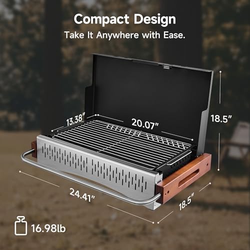 Portable BBQ Charcoal Grill, No Assembly Hibachi Grill for Camping